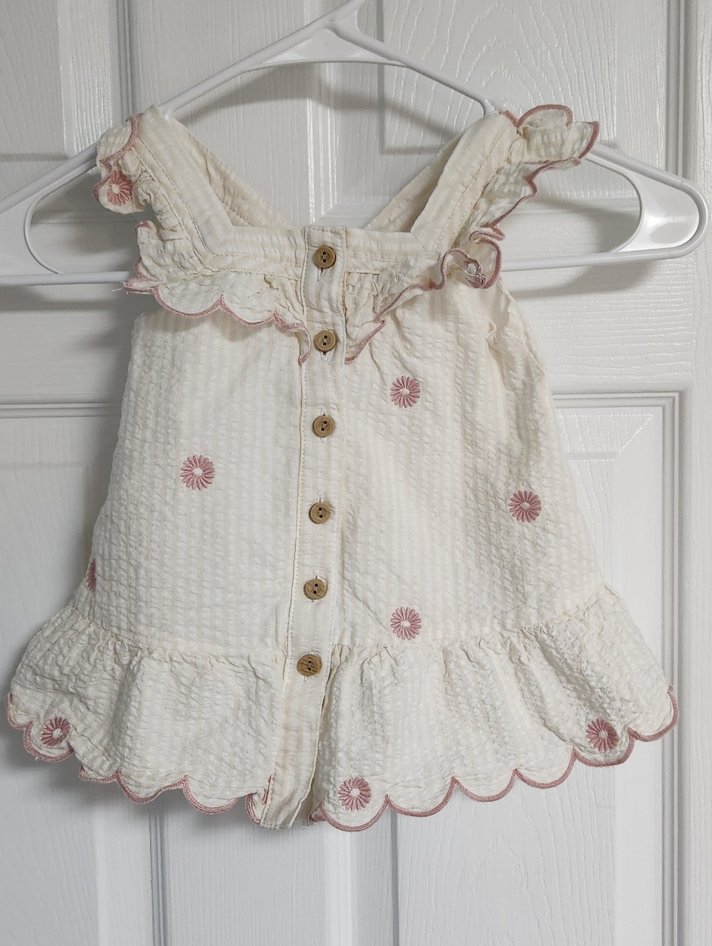 Happily Grey Kids Cream Ruffle Tank with Pink Trim And Flowers